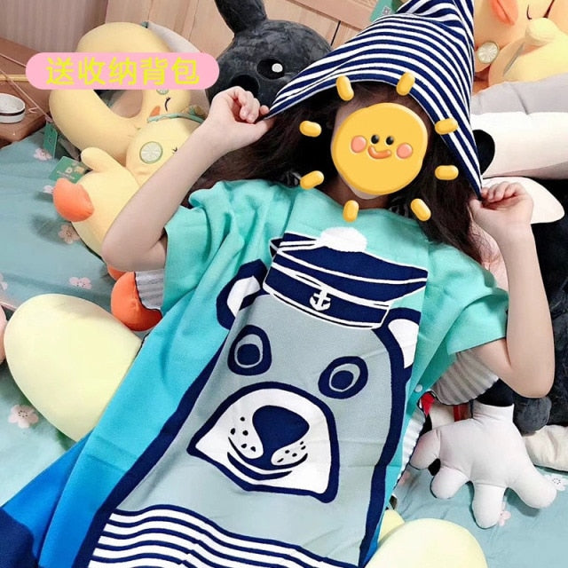 2 Sizes Plus size Kids Hooded Bath Towel Microfiber Boys Girls Beach Towels Super Absorbent Cartoon Child Sunscreen Beach Shawel