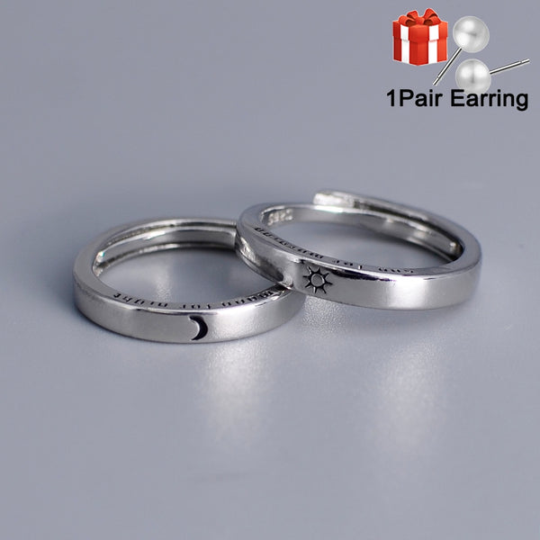 Adjustable Size Ring Sun Moon Couple Rings Minimalist Silver Color Opening Rings For Men Women Couple Engagement Jewelry Gift