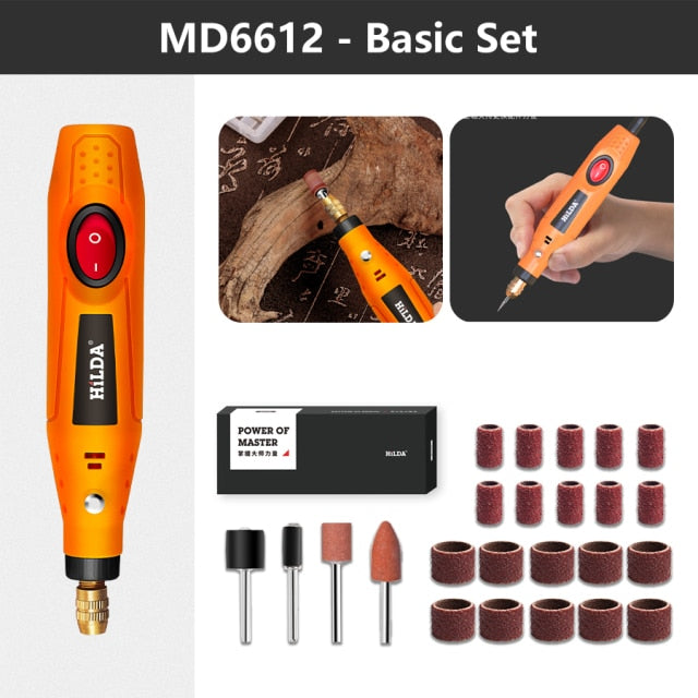 HILDA Mini Drill Rotary tool 12V Engraving Pen With Grinding Accessories Set Multifunction Mini Engraving Pen For Dremel tools