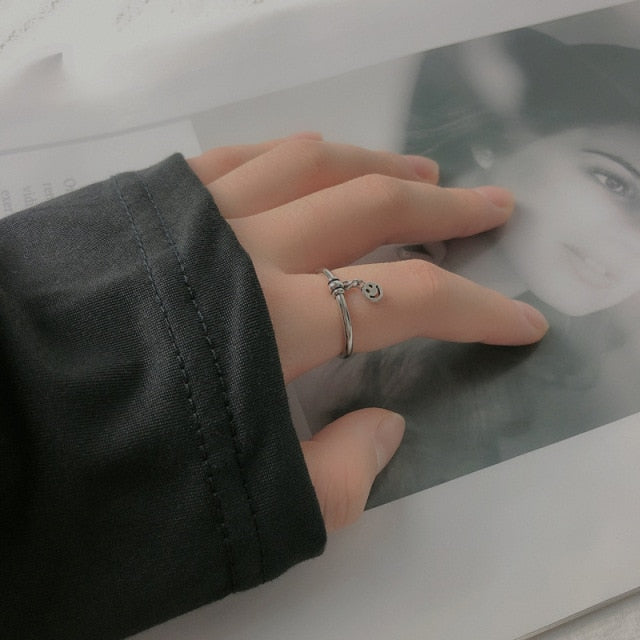 INS Retro Smile Face Ring Female Smile Ring Student Open Finger Adjustable Rings Personality Jewelry