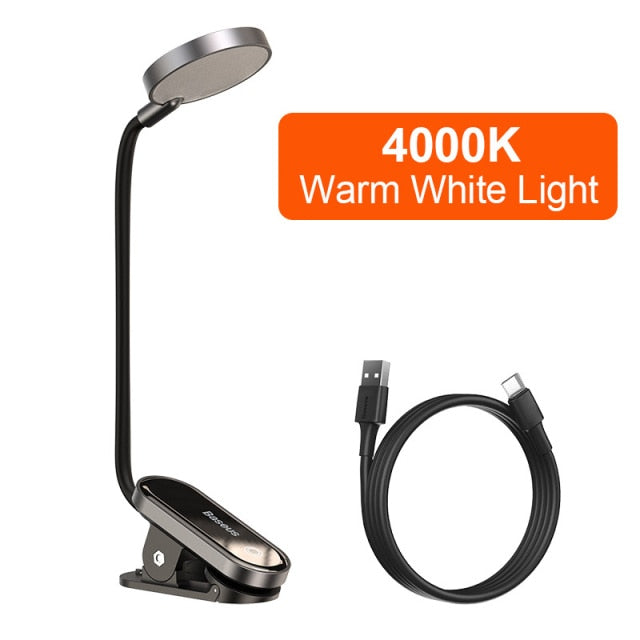 Baseus Book Light USB Led Rechargeable Mini Clip-On Desk Lamp Light Flexible Nightlight Reading Lamp for Travel Bedroom Book