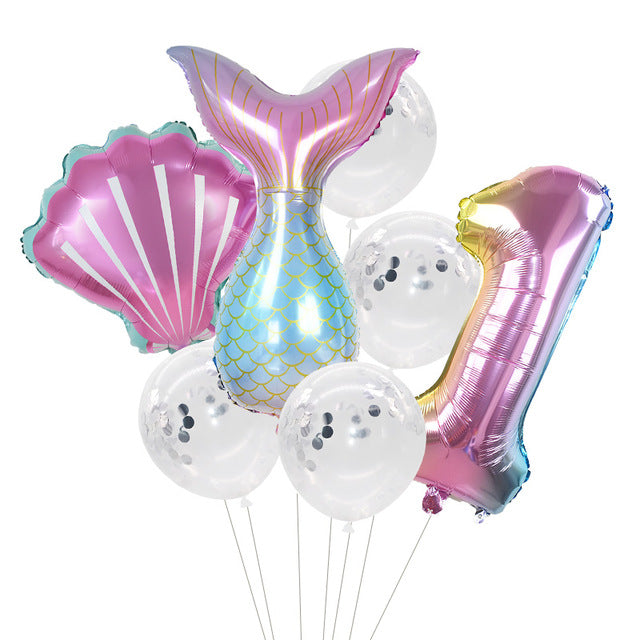 Little Mermaid Party Balloons 32inch Number Foil Balloon Kids Birthday Party Decoration Supplies Baby Shower Decor Helium Globos