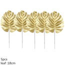 5/10pcs Artificial Gold Green Turtle Leaf Scattered Tail Leaf Fake Silk Plant For Wedding Birthday Party Home Decor Palm Leaves