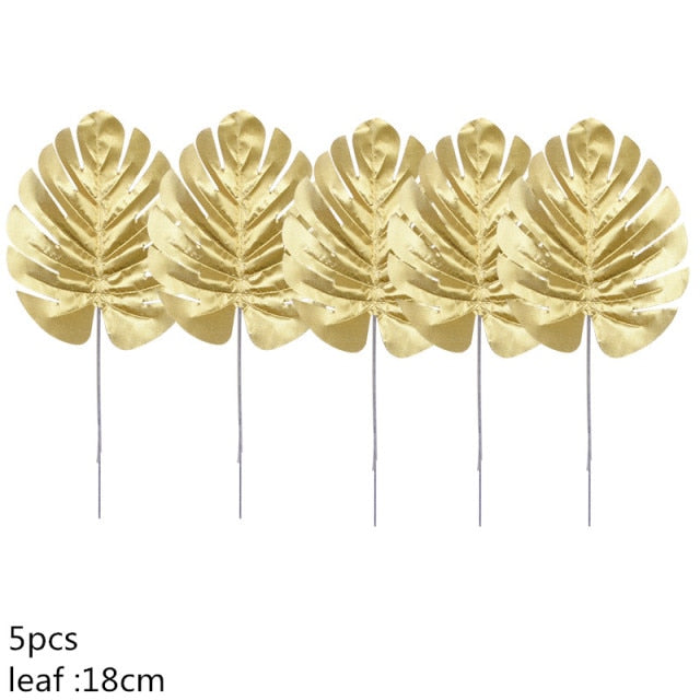 5/10pcs Artificial Gold Green Turtle Leaf Scattered Tail Leaf Fake Silk Plant For Wedding Birthday Party Home Decor Palm Leaves