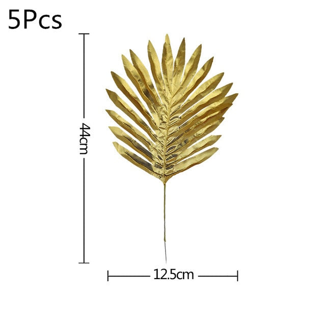 5/10pcs Artificial Gold Green Turtle Leaf Scattered Tail Leaf Fake Silk Plant For Wedding Birthday Party Home Decor Palm Leaves