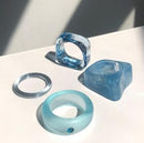 HUANZHI 2021 New Colourful Transparent Resin Acrylic Rhinestone Geometric Square Round Rings Set for Women Jewelry Travel Gifts