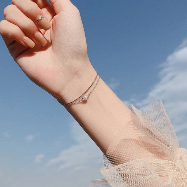 DAIWUJAN 925 Sterling Silver Double Layers Stars Beads Bracelets For Women Elegant Box Chain Charm Bracelet Birthday Party Gift