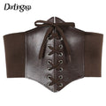 Darlingaga Gothic Dark Lace Up Crop Top Women Corset Belt Slim Cummerbunds PU Leather Top Harness Bustier Tops To Wear Out 2021