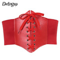 Darlingaga Gothic Dark Lace Up Crop Top Women Corset Belt Slim Cummerbunds PU Leather Top Harness Bustier Tops To Wear Out 2021