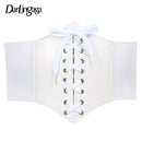 Darlingaga Gothic Dark Lace Up Crop Top Women Corset Belt Slim Cummerbunds PU Leather Top Harness Bustier Tops To Wear Out 2021