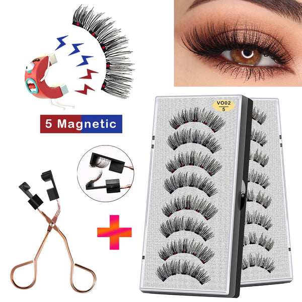VISIBLE 8PCS 5 Magnets 3D Magnetic False Eyelashes Lasting Handmade Natural Artificial Mink Faux Cils Magnétique with Tweezers