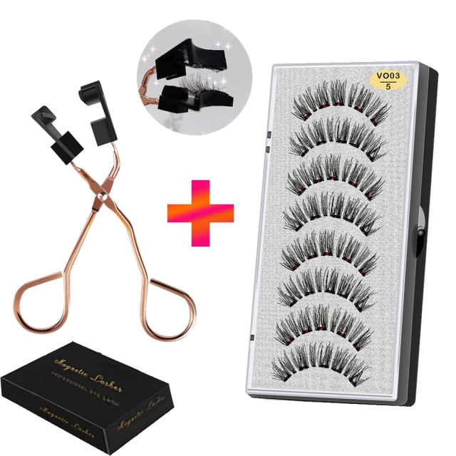 VISIBLE 8PCS 5 Magnets 3D Magnetic False Eyelashes Lasting Handmade Natural Artificial Mink Faux Cils Magnétique with Tweezers