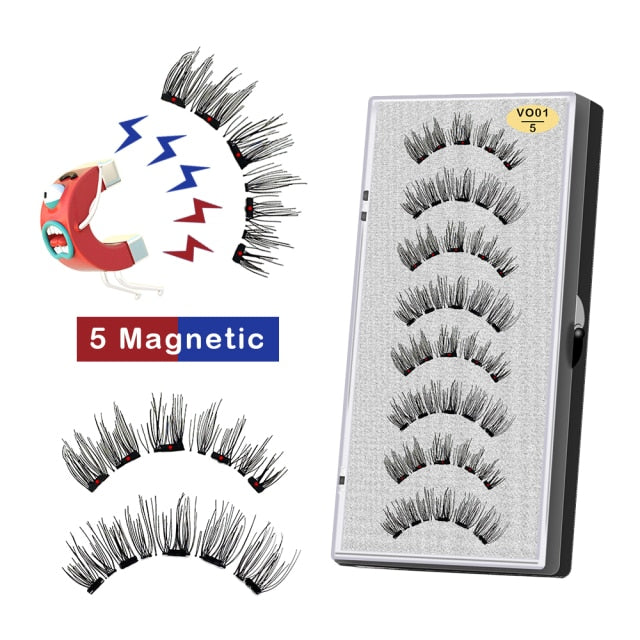 VISIBLE 8PCS 5 Magnets 3D Magnetic False Eyelashes Lasting Handmade Natural Artificial Mink Faux Cils Magnétique with Tweezers