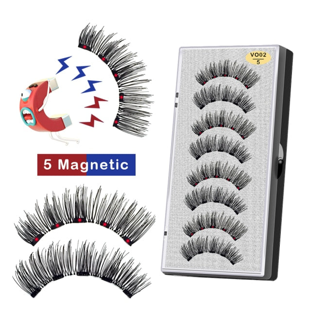 VISIBLE 8PCS 5 Magnets 3D Magnetic False Eyelashes Lasting Handmade Natural Artificial Mink Faux Cils Magnétique with Tweezers