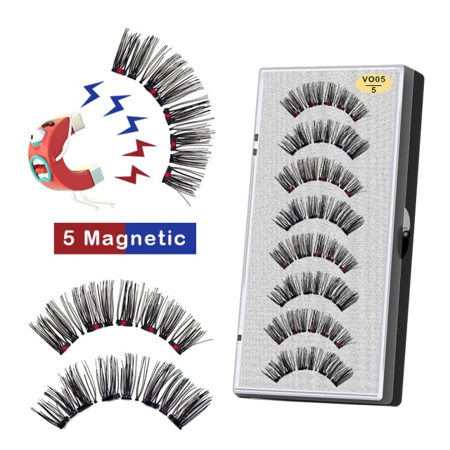 VISIBLE 8PCS 5 Magnets 3D Magnetic False Eyelashes Lasting Handmade Natural Artificial Mink Faux Cils Magnétique with Tweezers