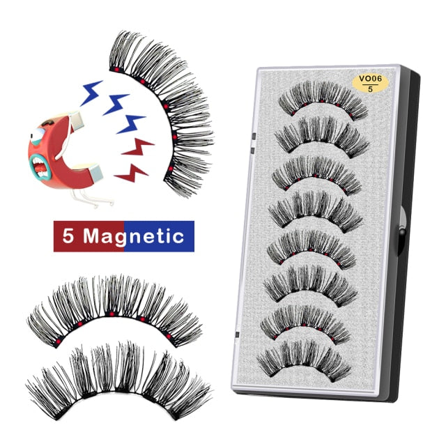 VISIBLE 8PCS 5 Magnets 3D Magnetic False Eyelashes Lasting Handmade Natural Artificial Mink Faux Cils Magnétique with Tweezers