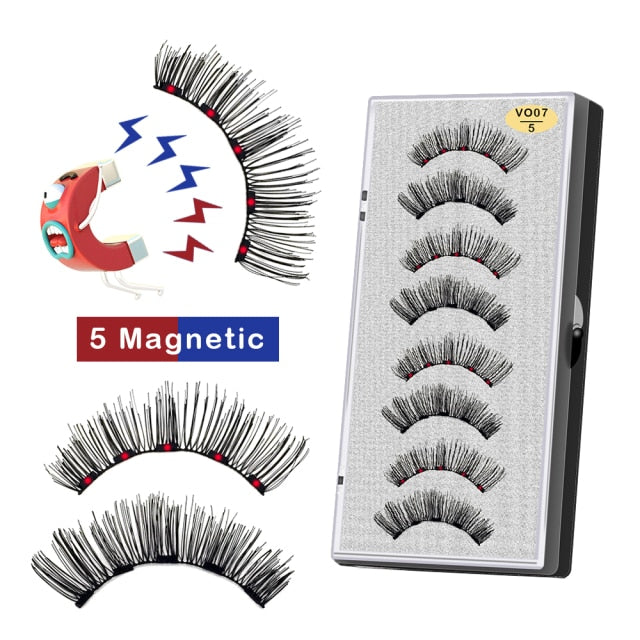 VISIBLE 8PCS 5 Magnets 3D Magnetic False Eyelashes Lasting Handmade Natural Artificial Mink Faux Cils Magnétique with Tweezers