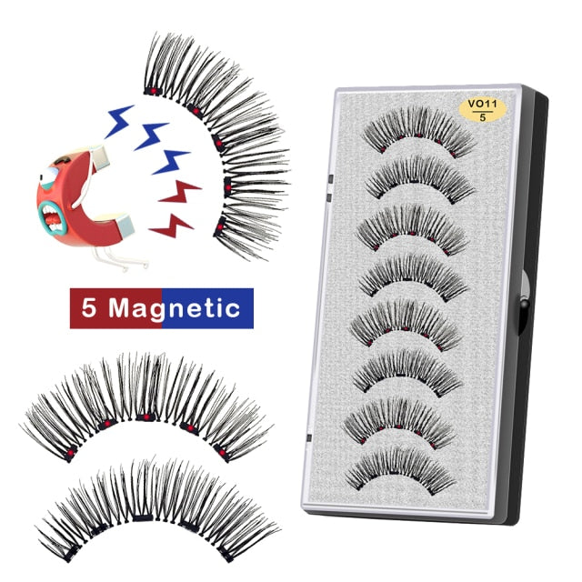 VISIBLE 8PCS 5 Magnets 3D Magnetic False Eyelashes Lasting Handmade Natural Artificial Mink Faux Cils Magnétique with Tweezers