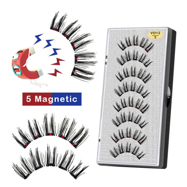 VISIBLE 8PCS 5 Magnets 3D Magnetic False Eyelashes Lasting Handmade Natural Artificial Mink Faux Cils Magnétique with Tweezers
