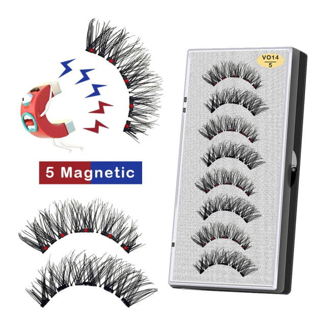 VISIBLE 8PCS 5 Magnets 3D Magnetic False Eyelashes Lasting Handmade Natural Artificial Mink Faux Cils Magnétique with Tweezers