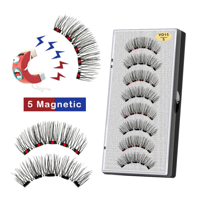 VISIBLE 8PCS 5 Magnets 3D Magnetic False Eyelashes Lasting Handmade Natural Artificial Mink Faux Cils Magnétique with Tweezers