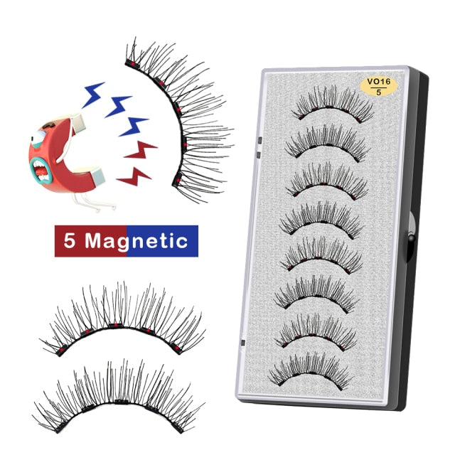 VISIBLE 8PCS 5 Magnets 3D Magnetic False Eyelashes Lasting Handmade Natural Artificial Mink Faux Cils Magnétique with Tweezers
