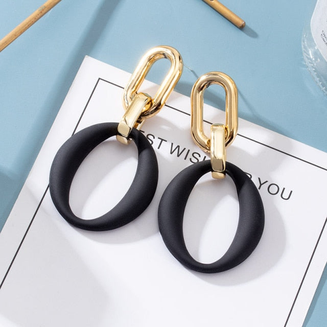 Korean Statement Earrings For Women 2020 Fashion Vintage Black Arcylic Gold Geometric Tassel Drop Earings Female Brincos Jewelry
