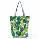 Miyahouse Summer Green Leaf Printed Women Handbag Foldable & Reusable Beach Bag Large Capacity Canvas Travel Bag For Female