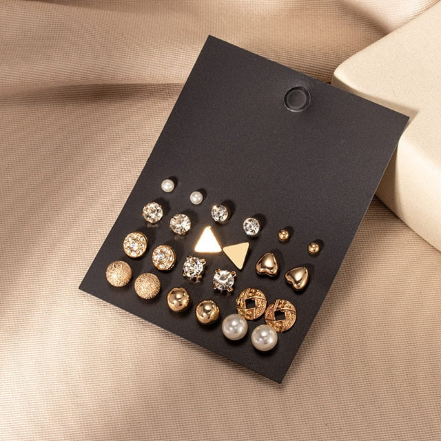 Women's Earrings Set Retro Korean Geometric Stud Earrings for Women Korean Gold Small Metal Pearl Earring 2021 Trend Jewelry