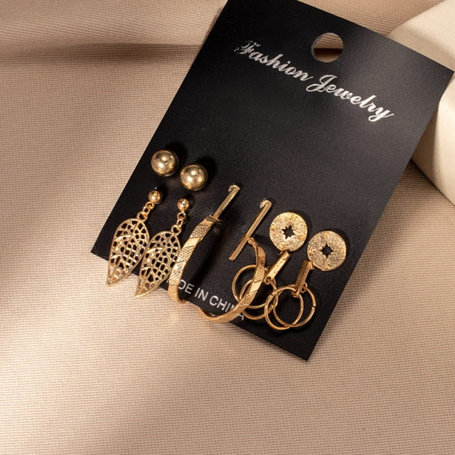 Women's Earrings Set Retro Korean Geometric Stud Earrings for Women Korean Gold Small Metal Pearl Earring 2021 Trend Jewelry