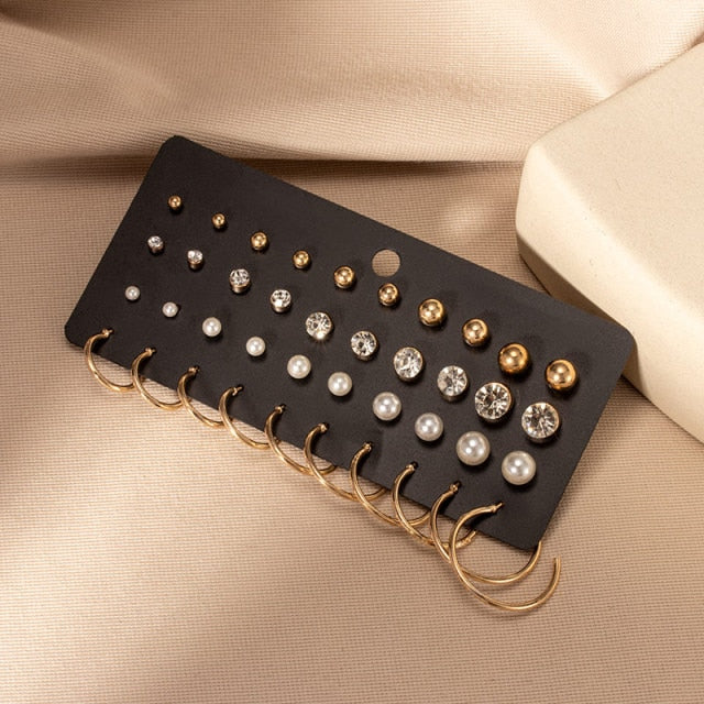 Women's Earrings Set Retro Korean Geometric Stud Earrings for Women Korean Gold Small Metal Pearl Earring 2021 Trend Jewelry