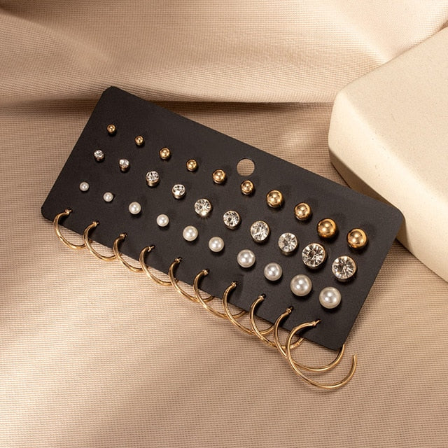 Women's Earrings Set Retro Korean Geometric Stud Earrings for Women Korean Gold Small Metal Pearl Earring 2021 Trend Jewelry