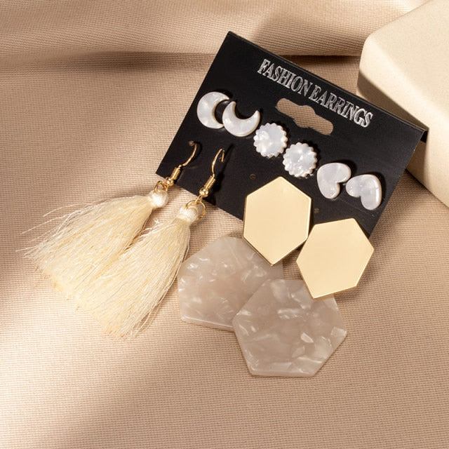 Women's Earrings Set Retro Korean Geometric Stud Earrings for Women Korean Gold Small Metal Pearl Earring 2021 Trend Jewelry