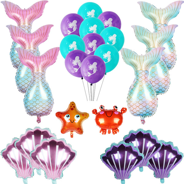 Mermaid Tail Balloons Sea Shells Balloons Helium Ball for Birthday Baby Shower Summer Beach Mermaid Under the sea Party Supplies