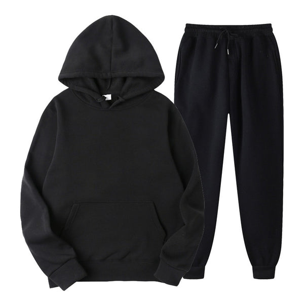 Tracksuit Men Fashion Hoodies Men Suits Solid Sets Men Sweatshirts+Sweatpants Spring Autumn Fleece Hooded Pullover 2 Pieces Set