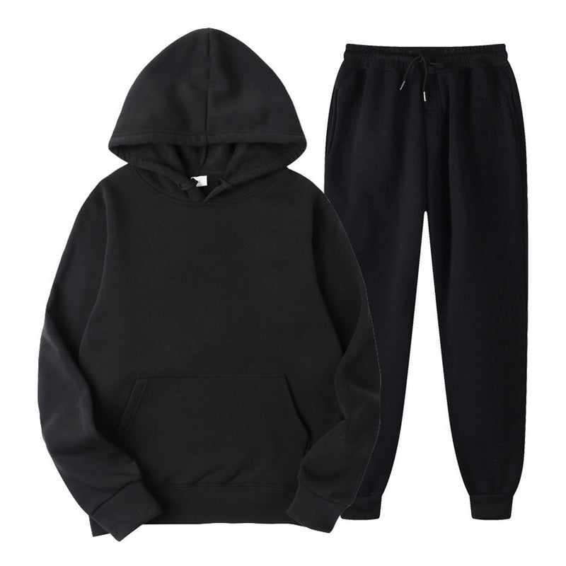 Tracksuit Men Fashion Hoodies Men Suits Solid Sets Men Sweatshirts+Sweatpants Spring Autumn Fleece Hooded Pullover 2 Pieces Set