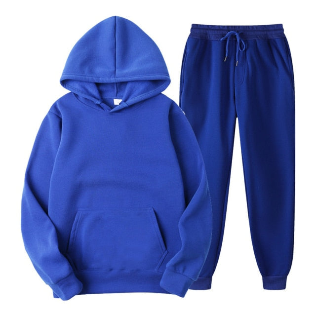 Tracksuit Men Fashion Hoodies Men Suits Solid Sets Men Sweatshirts+Sweatpants Spring Autumn Fleece Hooded Pullover 2 Pieces Set