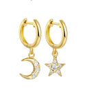 925 Sterling Silver Earrings Gold Color cross Moon Star CZ Zircon Small Circle Huggie Hoop Earrings For Women Fine jewelry
