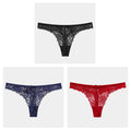 3Pcs/Lot Sexy Lace Thong Low Waist Lace Transparent Panties Women Hollow out Breathable G String Briefs Bow Underwear Lingerie