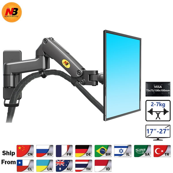 NB F150 Aluminum Alloy 360 Degree 17"-27" Monitor Holder Gas Spring Arm LED LCD TV Wall Mount Loading 2-7kgs