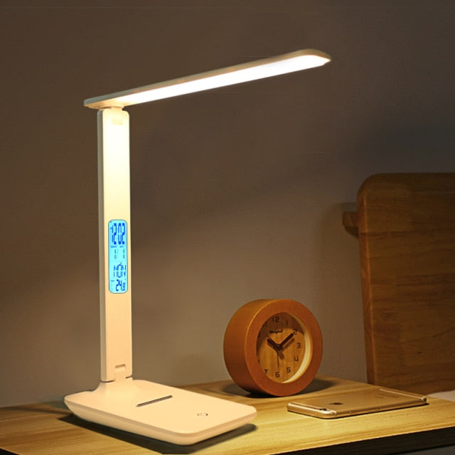 LAOPAO Modern Business Led Office Desk Lamp Touch Dimmable Foldable With Calendar Temperature Alarm Clock table Reading Light