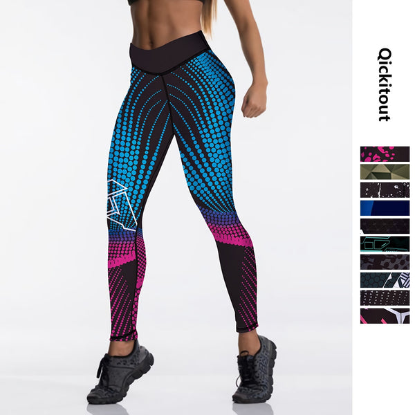Qickitout 12%spandex Sexy High Waist Elasticity Women Digital Printed Leggings Push Up Strength Pants