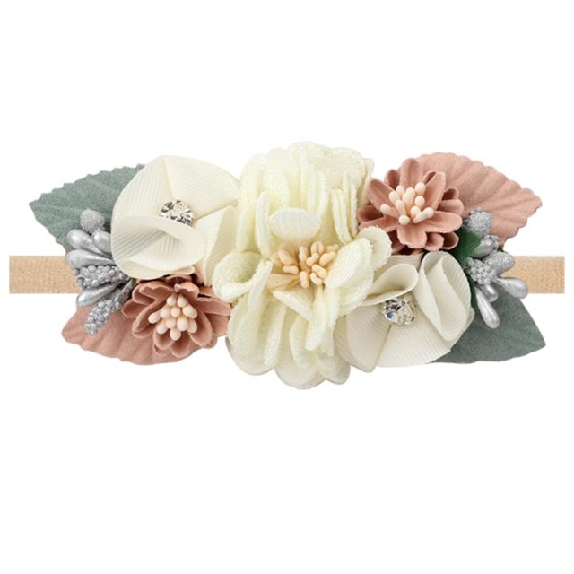 3 Styles Newborn Pearl Lace Artificial Flower Headbands for Baby Girls Handmade Nylon Elastic Hairbands Headband Baby Toddler