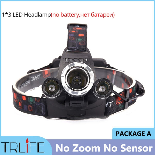 Powerful LED Headlight headlamp 5LED T6 Head Lamp Sensor Flashlight Torch head light 18650 battery Best For Camping, fishing