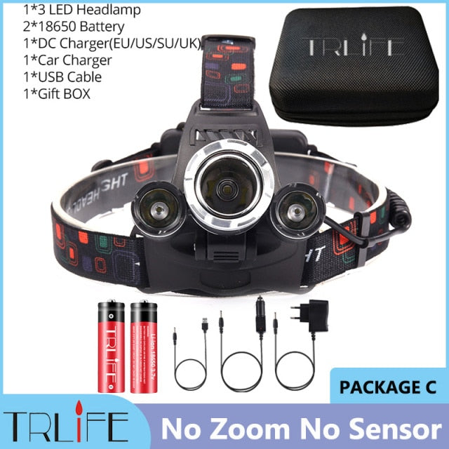 Powerful LED Headlight headlamp 5LED T6 Head Lamp Sensor Flashlight Torch head light 18650 battery Best For Camping, fishing