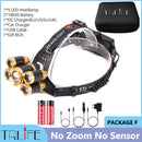 Powerful LED Headlight headlamp 5LED T6 Head Lamp Sensor Flashlight Torch head light 18650 battery Best For Camping, fishing