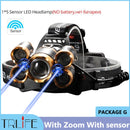 Powerful LED Headlight headlamp 5LED T6 Head Lamp Sensor Flashlight Torch head light 18650 battery Best For Camping, fishing
