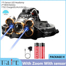 Powerful LED Headlight headlamp 5LED T6 Head Lamp Sensor Flashlight Torch head light 18650 battery Best For Camping, fishing