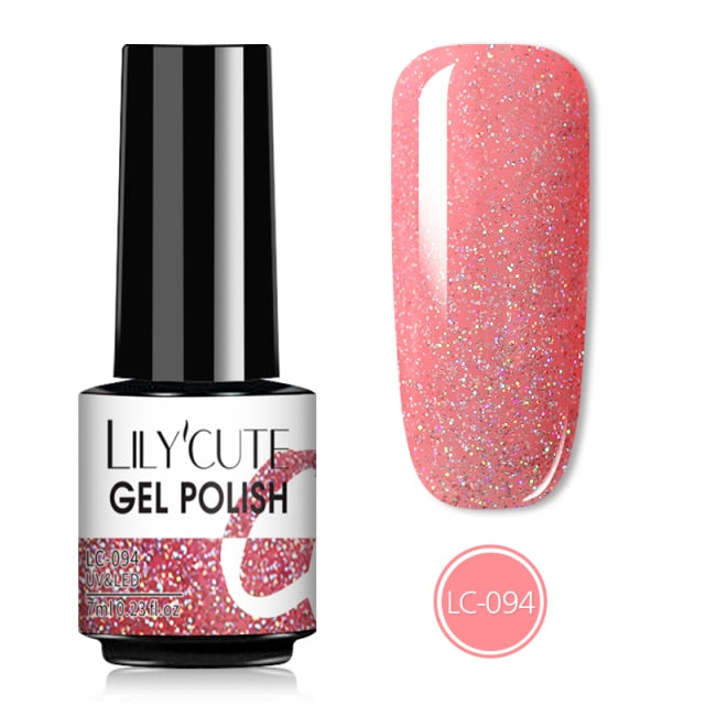 LILYCUTE 7ML Semi-transparent Nail Gel Rose Gold Nude Color Glitter Gel Soak Off UV Led Nail Gel Polish Nail Art Varnishes