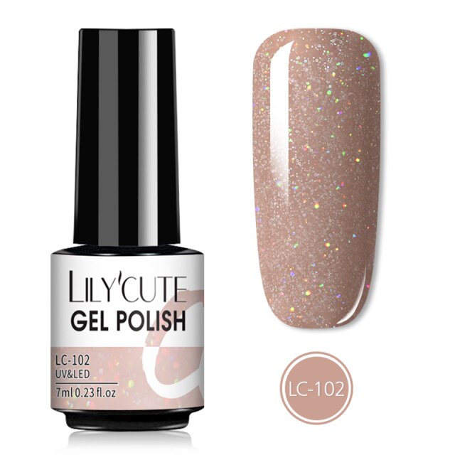 LILYCUTE 7ML Semi-transparent Nail Gel Rose Gold Nude Color Glitter Gel Soak Off UV Led Nail Gel Polish Nail Art Varnishes